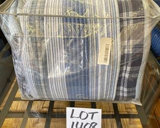 Lot 1408. $40.00. Blue Striped Cotton Queen Quilt and 2 shams (Fair Condition).