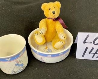 Lot 1422.  $14.00. Gordon Fraser Baby bowl and cup. Gift Collection & Jointed Boyds teddy bear.