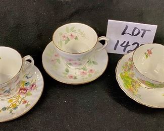 Lot 1428.  $20.00.  Lot of  3 Teacups and Saucers: Duchess Floral, English Castle & Duchess Bluebird Perfect for adding to your Collection.		