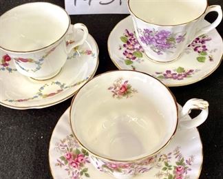 Lot 1431.  $20.00.  Lot of 3 Teacups and Saucers English Castle, Royal Albert Lavender Rose & Duchess Violet. 