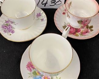 Lot 1430.  $20.00.  Lot of 3 more Teacups and saucers: Royal Albert, Duchess Violetts & Royal Winchester