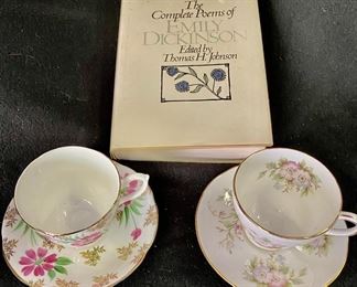 Lot 1432.  Lot of 2 Teacups and Saucers Duchess Flora & English Castle Plus a Volume of the "Complete Works of Emily Dickinson"