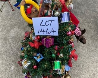 Lot 1464. $125.00.  Giant Sleigh with Jolly old lSt. Nick, Sleigh is filled with real gifts, Barbie, Hot wheels, stuffed animals, baby doll. so much fun	30"wx34"tx15"d