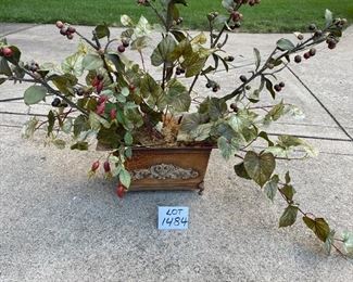 Lot 1484.  $60.00.  Grape Leaf floral arrangement, with lovely metal vase.  17.5" L x 10" H x 10" D