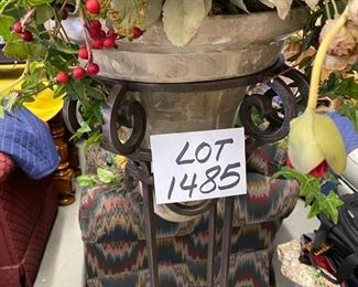 Lot 1485. $95.00. Tall Tuscan Stand Wrought Iron Style Floral  on Wrought Iron Stand w/ Composite Vase and Base	50" H x 12" Base of Stand, entire Floral is 80" Tall	