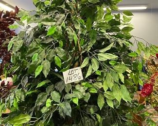 LOT 1486.   $95.00  Large Faux Ficus Tree in Composite Vase  with Grape Vines in Relief 
