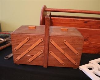 Vintage  Wooden Accordion  Sewing Box