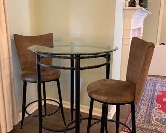 #18	Glass top bar height table with 2 barstools 34"x42"	 SOLD
