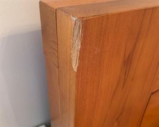 #21	Modern teak king platform bed with built in side tables with Tuft & Needle mattress. No box spring.  As is - a few small scuffs	on frame SOLD
