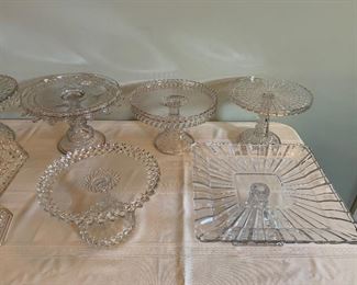 Beautiful collection of vintage Fenton, Fostoria, Hobnail and many other cake plates. Some for the 1800's