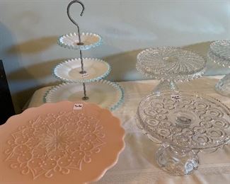 Beautiful collection of vintage Fenton, Fostoria, Hobnail and many other cake plates. Some for the 1800's