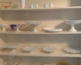 Beautiful collection of vintage Fenton, Fostoria, Hobnail and many other cake plates. Some for the 1800's