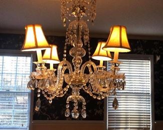 $650 (Photo #1) - Schonbek chandelier. Originally had 6 arms but 2 broke during move. Professionally repaired with 4 arms reattached. Gorgeous!