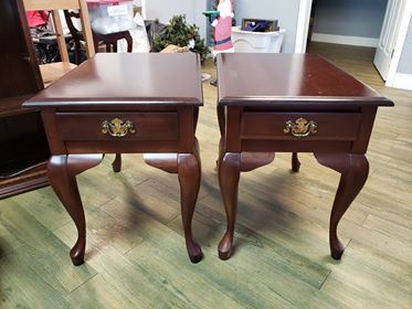 $300/pair - Queen Anne cherry end tables with drawer.