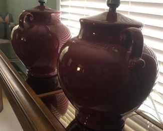 Burgundy ginger jar lamps - $40 for pair. Shades ARE included though not shown.