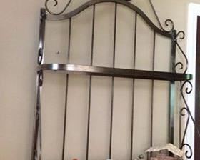 $75 - (photo #1) Metal Bakers Rack with glass shelves. Accessories not included. (This unit is one piece, but in 2 photos. See next photo showing bottom half of rack.)
