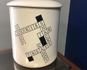 NEW (but not in box) Ceramic Scrabble Cookie Jar - $20