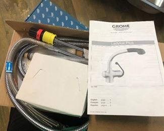 Brand new, GROHE faucet. (Photo #3) Ladylux Plus Stainless Steel & soft black. Soft touch pull-out spray head switches from stream to spray. GROHE SilkMove ensures smooth, precise handle motion. Compatible with GROHE Foot Control 30310000.
WE HAVE TWO OF THESE FAUCETS.
Retails $550, Asking $300 EACH