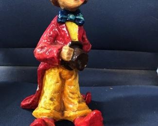 $40 - (photo #1) Vintage Alvarez, Large Paper Mache' Clown, Top Hat, 10in tall with artist's signature.