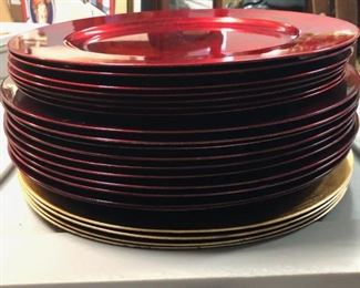 $15 (Photo #2) 15 red chargers (might be more than 15) Gold chargers in photo are NOT included. They have their own listing.