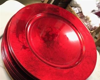 $15 - (Photo #1) 15 red chargers (might be more than 15) Gold chargers in photo are NOT included. They have their own listing.