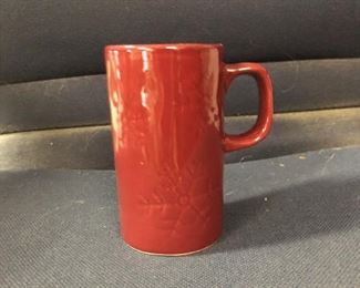 14 (fourteen) red, tall Christmas mugs with snowflakes embossed around sides. - $25