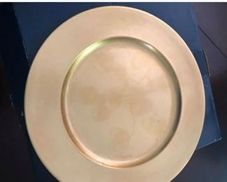 16 - Gold Chargers by Macy’s Charter Club. These are not thin plastic, they have some weight on them. 8 brand new in box. 8 slightly used. Retailed 4/$50. Asking $40 for all 16.