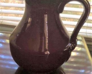 Burgandy ceramic water pitcher, heavy piece - $15