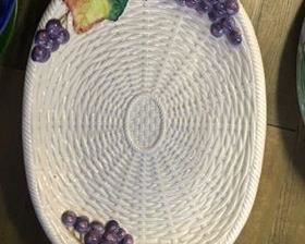 Vintage Fitz & Floyd XL 24-in oval basketweave platter w/grapes & leaves - $60