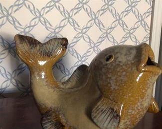Large oriental ceramic fish statue - $12
