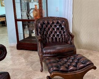 Hancock & Moore Tufted Leather Chair & Foot Rest