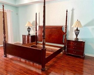 Traditional 4-Post King  Bedroom Suite includes Bed, Pair Night Stands, Dresser with Mirror, Gentleman's Wardrobe.  *THIS SET AVAILABLE FOR PRE-SALE