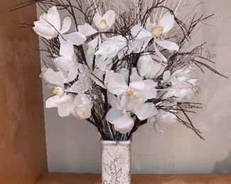 Faux Magnolia flower arrangement in ceramic vase $75
