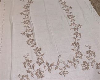 Vintage linen embroidered tablecloth 96"x63" - Price $50