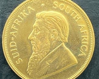 1 ounce Gold Krugerrand for auction at www.aikenvintage.com