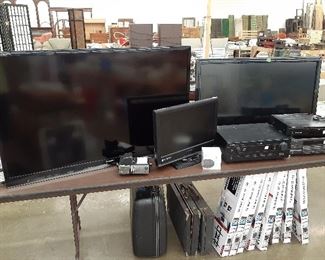 Sharp 52 in TV, Sanyo 42 in TV, Sylvania 22 in TV, 32-50 in TV wall mounts, Yamaha DVD player, Yamaha receiver, Google Home Mini