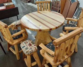 Walnut and ash rustic table, chairs and stool.
