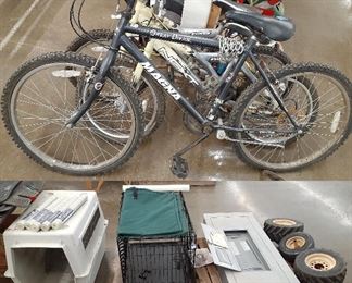 bicycles, dog crates, kennels