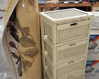 area rug, storage tower