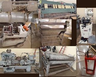 Monarch Model K-16 metal lathe, Chicago 8’ tin brake, Whitney Stueck U422 box brake, GSF 3620 brake, Lockformer cleatformer 22ga, Jet manual cold saw, Jet HS-1652 shear, Dayton spot welder, Kalamazoo horizontal band saw, Ridgid 535 pipe threader