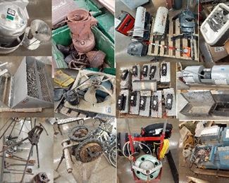 Craftsman 1400 generator, CST Berger digital transit/theodolite, Reddy Heater salamanders, Qmark heaters, Sure Flame propane heaters, Spartan model 100 power snake, industrial fan, Oster Powermatic pipe chuck, Franceformers neon light transformers, fork truck floor scraper.