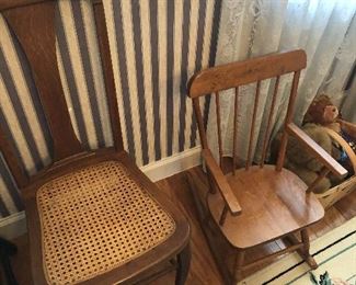 Antique Child's rocker, and can chair