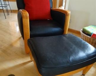 Sam Moore Leather and wood chair/ottoman
