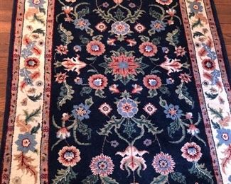 Navy Floral Hand Woven Wool Rug  2'X4'