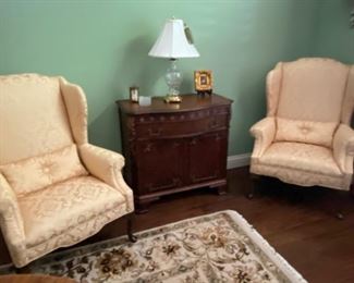 Pair of soft yellow/gold Wing Chairs