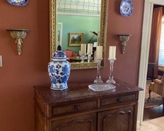 Accent Chest and Gilt Framed Mirror. Decorative Accessories