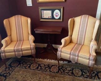Pair of Custom Upholstered Wing Chairs.  