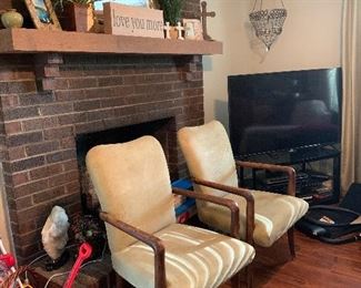 2 chairs- Mid century bent wood and leather