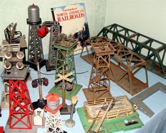 Vintage, Lionel, Marx, Model Railroad, Trains, Water Tower,  Illuminated Freight Station, Beacon Tower, Trestle Bridge, Floodlight Tower, Water Tank, Radar, Book