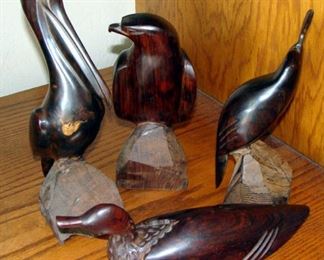Vintage, Iron Wood, Carved wood, sculpture, Eagle, Pelican, Duck, Decoy, Pheasant, bird